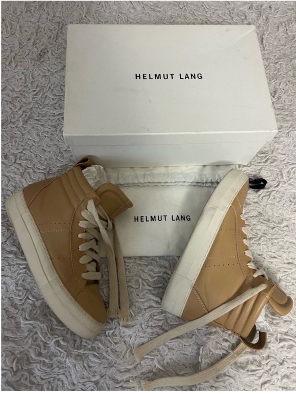 Helmut Lang Cow Leather High-Top Sneakers W Original Box & Dust Bag - Picture 3 of 11
